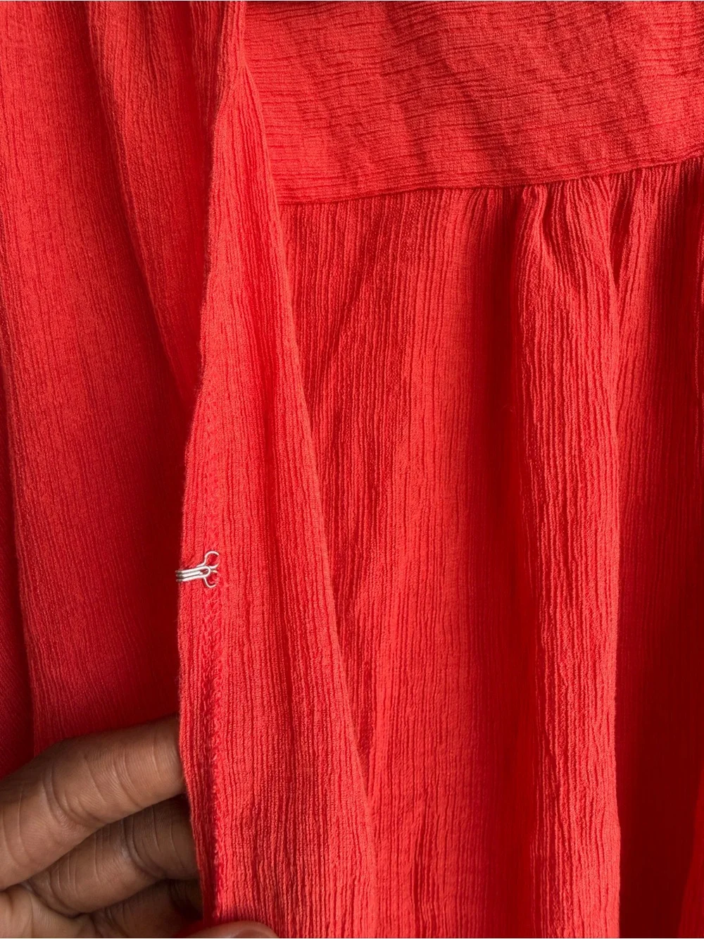 Free People Orange Red Pleated Wrap Long Sleeve Blouse